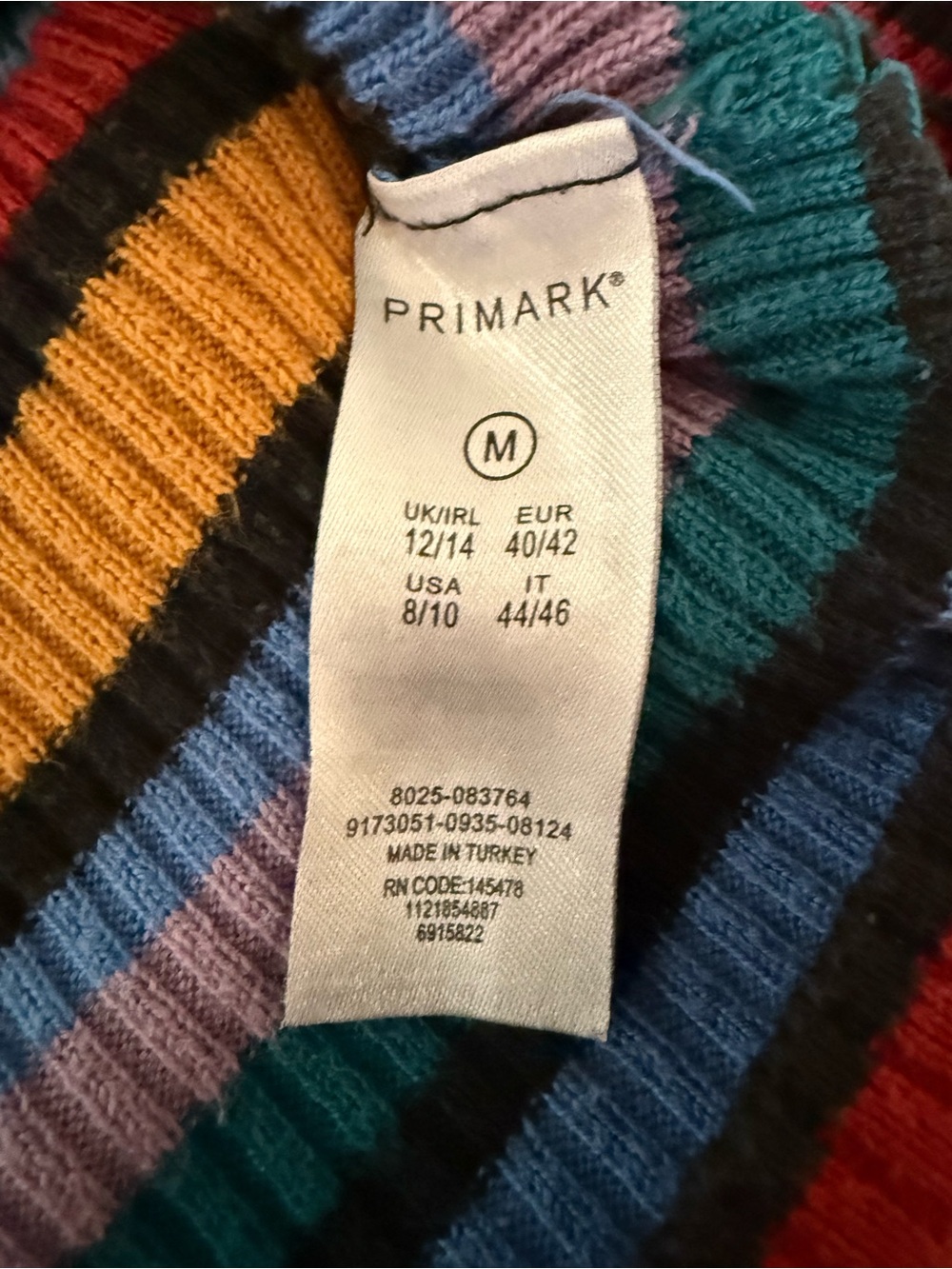 Primark Multi-Color Striped Ribbed Long Sleeve Top - Picture 7 of 8